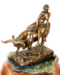 Art Nouveau Bronze- Nude Lady On Buffalo Bull, A. Hussmann