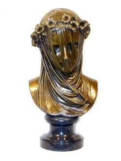 Large Sculpture Art Nouveau Bronze Mary With Veilcover - Signed