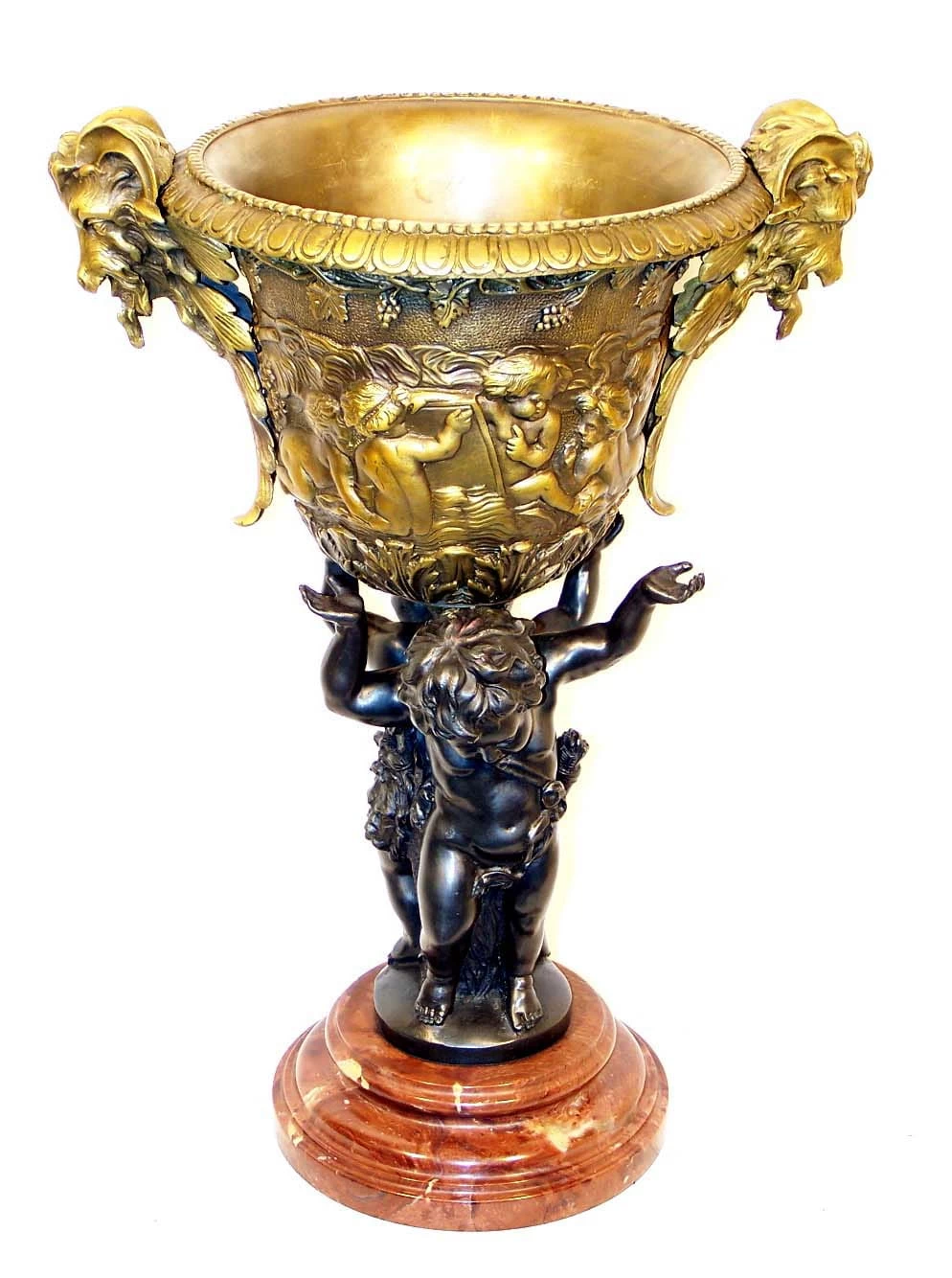 Art Deco - Bronze Vase Putto Carrier 2 Colours On Marblebase 1 Art Deco - Bronze Vase Putto Carrier 2 Colours On Marblebase