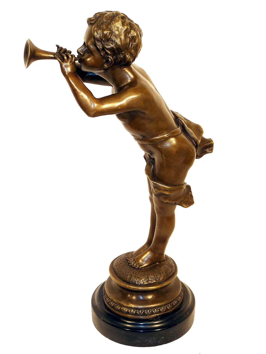 Art Nouveau Bronze,Trumpeter On Marble-base Signed Louis Kley 1 Art Nouveau Bronze,Trumpeter On Marble-base Signed Louis Kley
