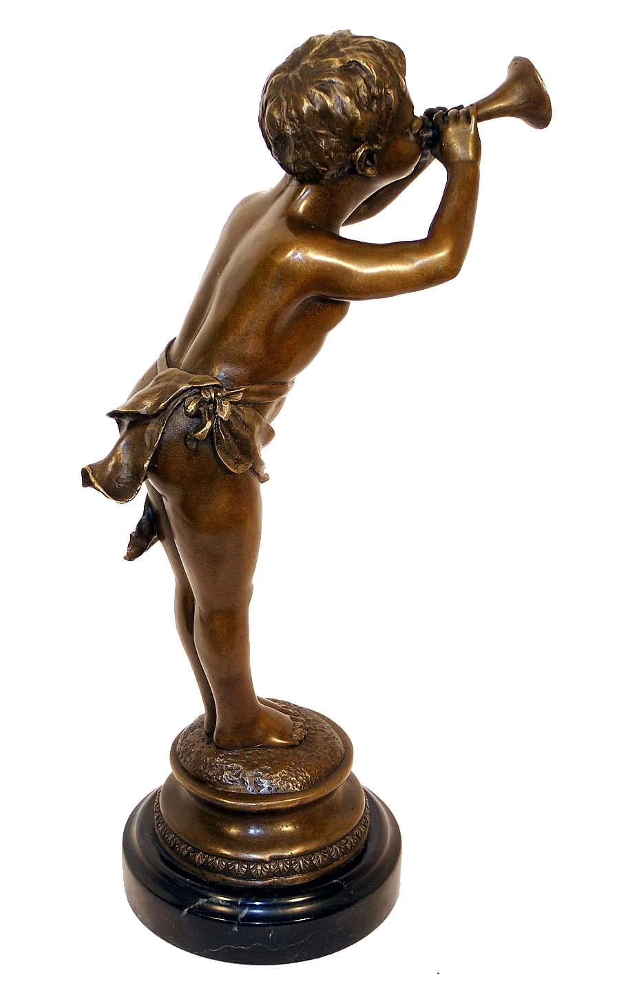 Art Nouveau Bronze,Trumpeter On Marble-base Signed Louis Kley 2 Art Nouveau Bronze,Trumpeter On Marble-base Signed Louis Kley - Image 2