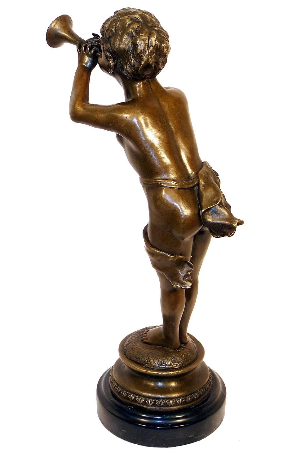Art Nouveau Bronze,Trumpeter On Marble-base Signed Louis Kley 3 Art Nouveau Bronze,Trumpeter On Marble-base Signed Louis Kley - Image 3