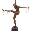 Art Deco Bronze Dancer With 3 Rings On Marble Signed Duvernet