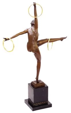 Art Deco Bronze Dancer With 3 Rings On Marble Signed Duvernet -Salvador Dali Shop 18 359300a1458146