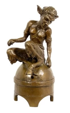 Fancy Bronze Figurine Sitting Faunus - Satyr Signed Milo