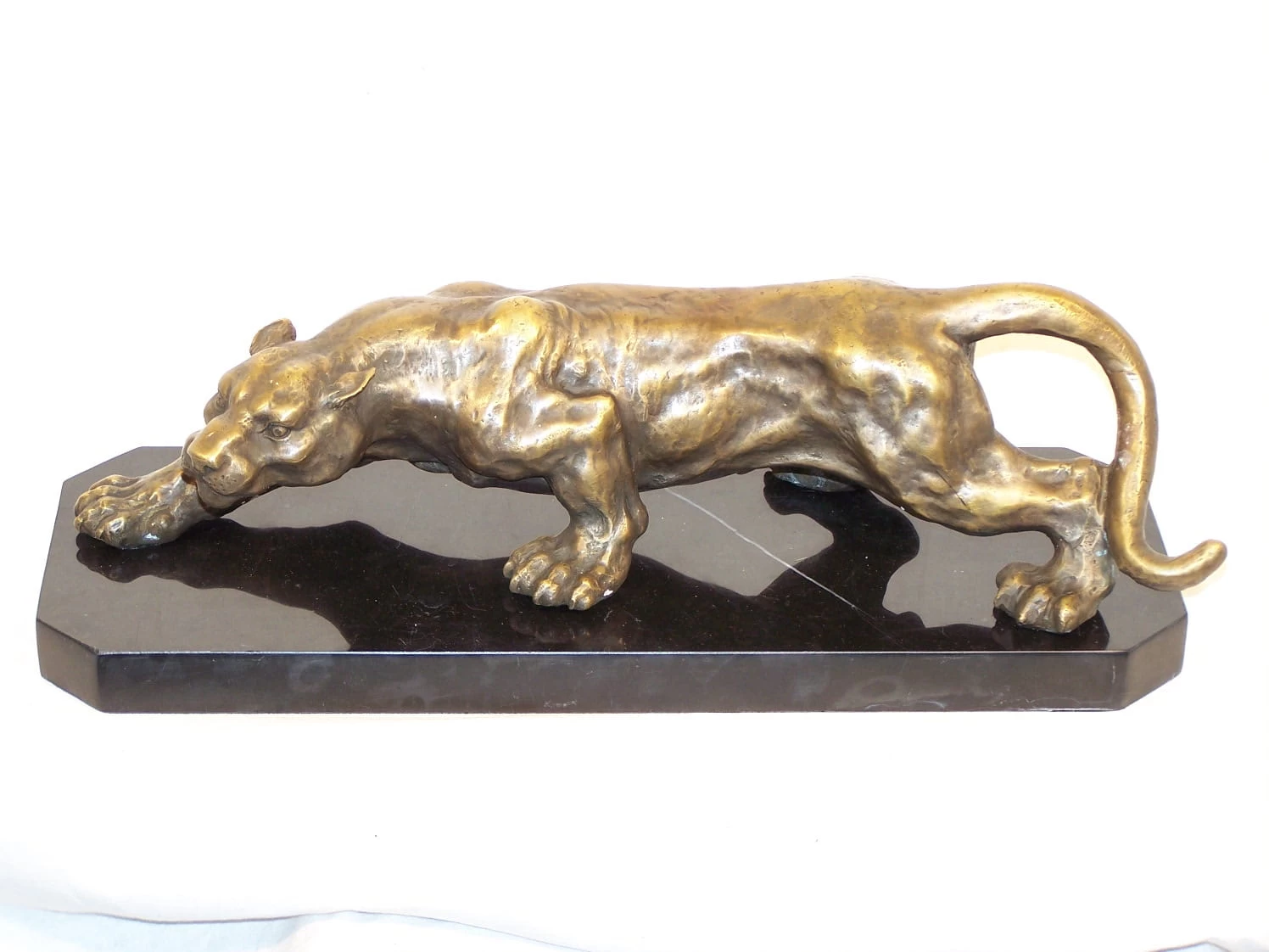 Creeping Panther - Stunning Animal Bronze - On Marble Base 3 Creeping Panther - Stunning Animal Bronze - On Marble Base - Image 3