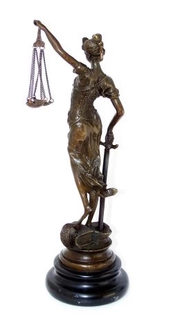 Mythology Bronze Lady Justice With Sword And Scale On Marble