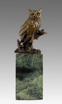 Beautiful Bronze Owl Seated On A Branch Sculpture Created By Milo