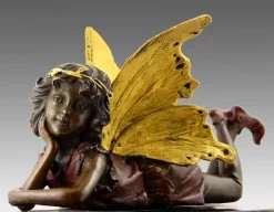 Cute Bronze Figure - Procumbent Fairy Elfin - Signed By MILO