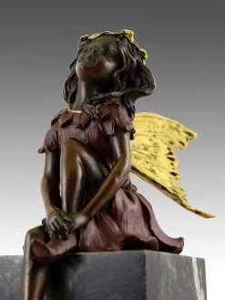 Lovely Bronze Figure - Sitting Fairy Elfin - Signed Milo