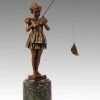 Beautiful Art Deco Statue - Girl With Fishing Rod - F. Preiss