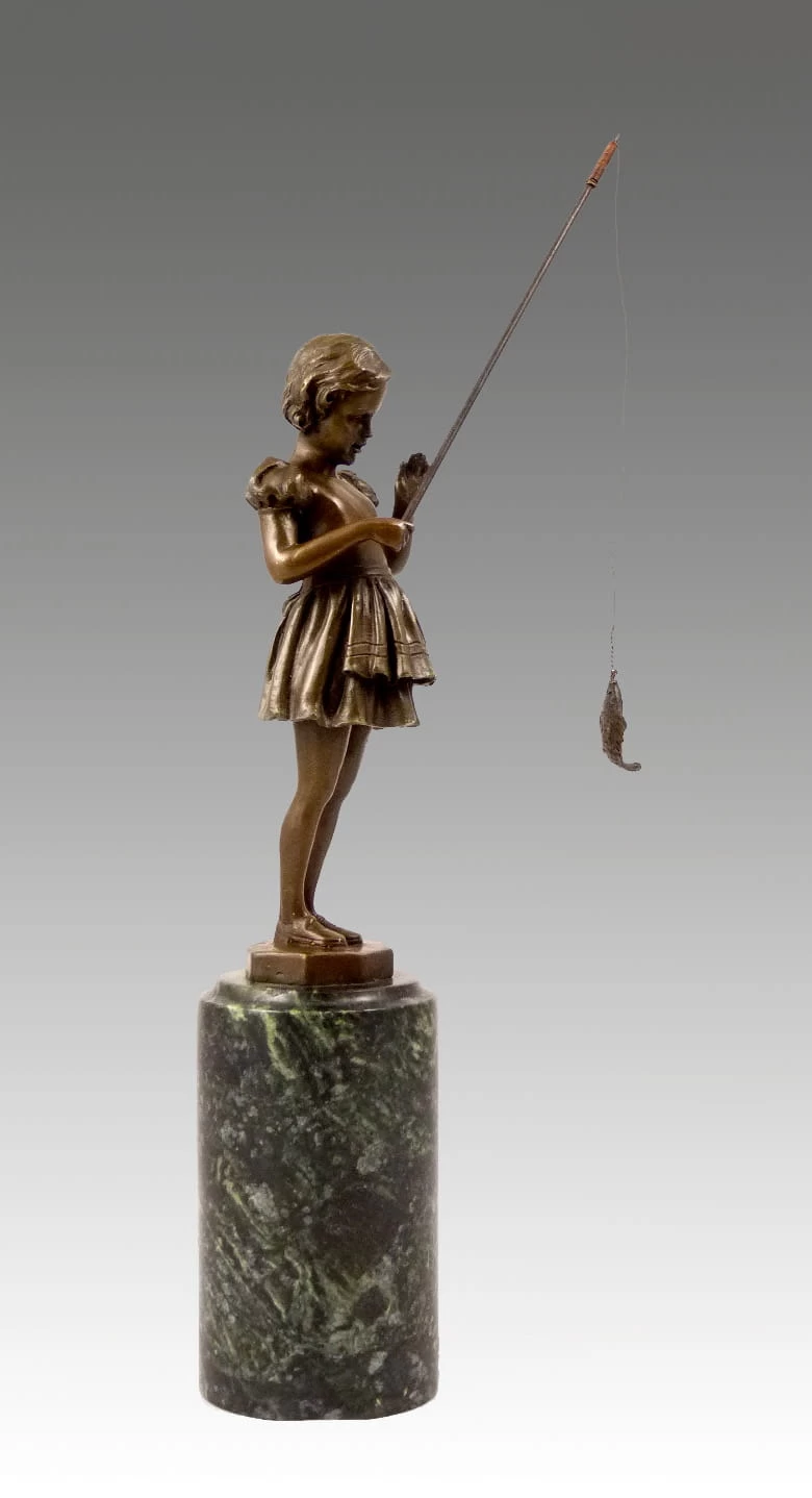 Beautiful Art Deco Statue - Girl With Fishing Rod - F. Preiss 2 Beautiful Art Deco Statue - Girl With Fishing Rod - F. Preiss - Image 2
