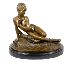 Art Nouveau Bronze - Young Girl Bathing - Signed Leon Bertaux