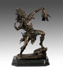 Bronze Sculpture - Native American With Bear - From Carl Kauba