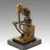 Modern Bronze Statue - Skeleton The Thinker After Rodin By Milo