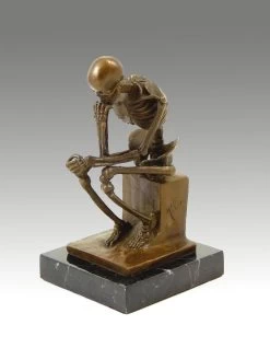 Modern Bronze Statue - Skeleton The Thinker After Rodin By Milo
