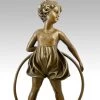 Art Deco Bronze Statue - Girl With Hoop - Signed F. Preiss