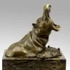 Little Hippo Family Animal Bronze, Signed Milo