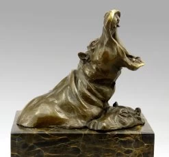 Little Hippo Family Animal Bronze, Signed Milo