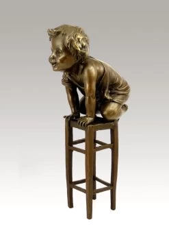 Juan Clara Baby - Children Bronze On A Stool
