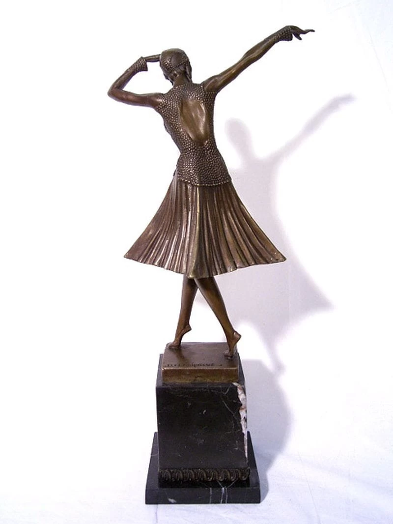 Art Deco Bronze Dancer Statue By Chiparus On Marble Base 2 Art Deco Bronze Dancer Statue By Chiparus On Marble Base - Image 2