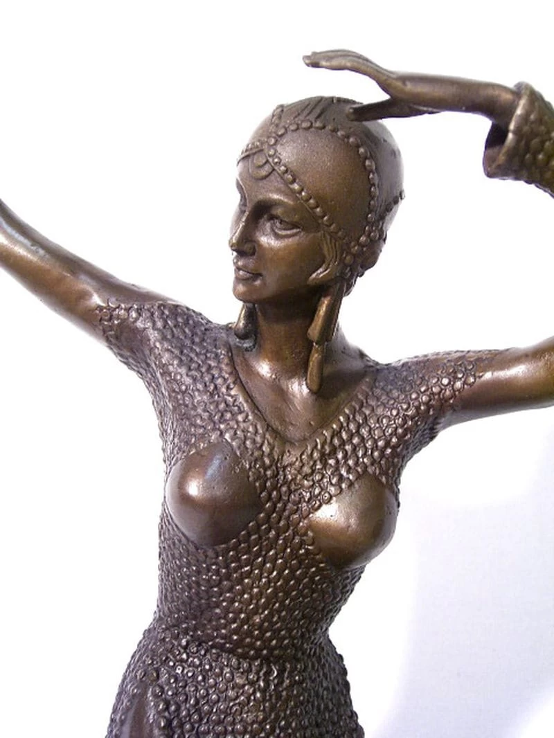 Art Deco Bronze Dancer Statue By Chiparus On Marble Base 3 Art Deco Bronze Dancer Statue By Chiparus On Marble Base - Image 3