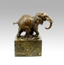 Abstract Bronze Elephant On Marble Base, Signed Milo
