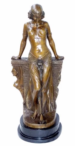Art Deco Bronze Egyptian Girl On Marblebase Signed Milo