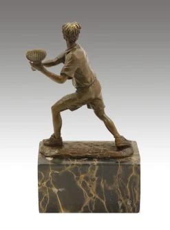 Bronze Cup On Marble Base - Tennis Player - Signed Milo