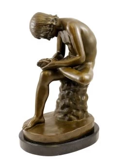 Art Nouveau Bronze Sculpture - Boy With Thorn - Signed Milo