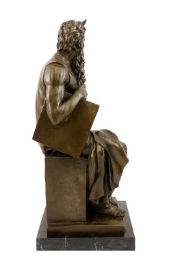 Bronze Figure - The Moses Of Michelangelo - Signed Michelangelo