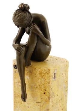 Bronze - Woman Deep In Thought On A Marble Base, Sign. Milo