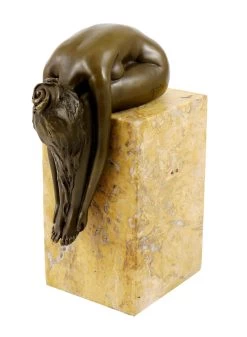 Bronze Statue - A Bent-over Woman On A Marble Base, Sign. Milo
