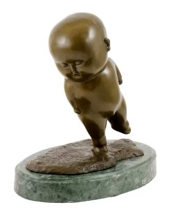 Modern Bronze Figurine - Staggering Fat Boy, Sign. M. Klein