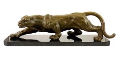 Animal Bronze Figure - XXL Panther On A Marble Base - Sign. Milo