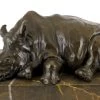 Animal Bronze Figure - Resting Rhino On Marble - Signed By Milo