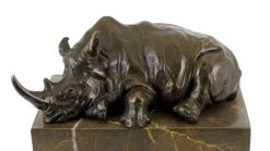 Animal Bronze Figure - Resting Rhino On Marble - Signed By Milo
