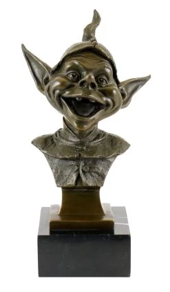 Bronze Head Of Garden Gnomes - Signed By Juno - Marble Base