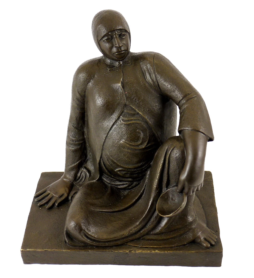 Bronze Figure - Russian Beggar Woman With Bowl - Ernst Barlach 1 Bronze Figure - Russian Beggar Woman With Bowl - Ernst Barlach