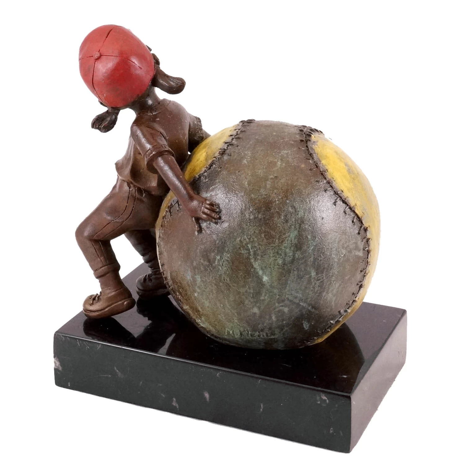 Bronze Figure - Girl With Baseball - Sign. Martin Klein 2 Bronze Figure - Girl With Baseball - Sign. Martin Klein - Image 2