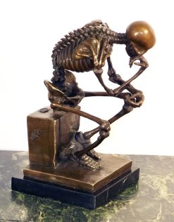 Modern Art Bronze On Marble -Skeleton (The Thinker) After Rodin
