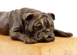 British Bulldog On A Yellow Natural Stone Base - Bronze Figure