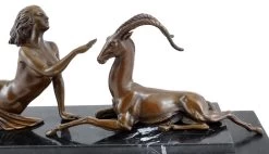 Female Nude With Gazelle - Art Deco Bronze - Marcel Bouraine