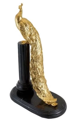 Proud Peacock On Marble - Gilded With Gold Leaf - Bronze