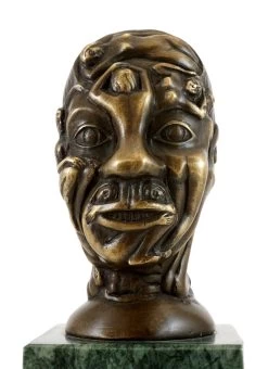 Bronze Figure - Head With Relief-like Female Nudes - M. Klein