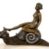 Vienna Bronze Figure On Marble Bowl - Female Nude On A Snail