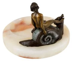 Vienna Bronze Figure On Marble Bowl - Female Nude On A Snail -Salvador Dali Shop 763 659300bf9ad7a2