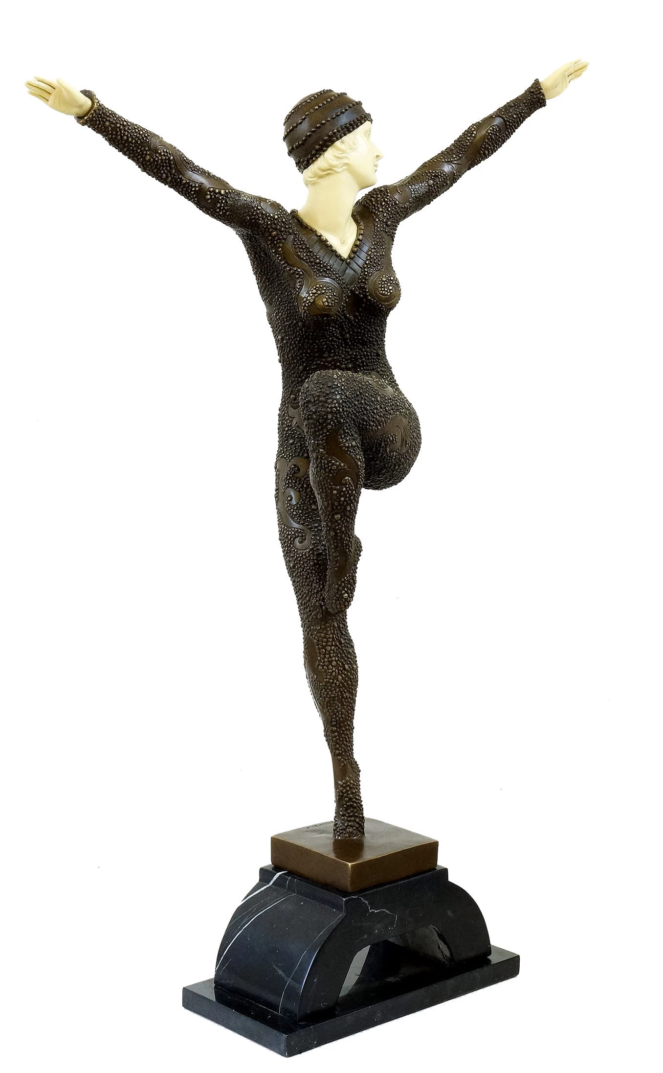 Tall Art Deco Sculpture - Female Dancer On Marble - Chiparus 2 Tall Art Deco Sculpture - Female Dancer On Marble - Chiparus - Image 2