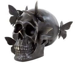 Bronze Skull With Butterflies - Signed Martin Klein