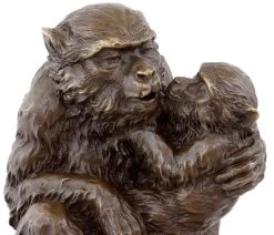 Bronze Mother Monkey With Her Young - Animal Sculpture - Signed